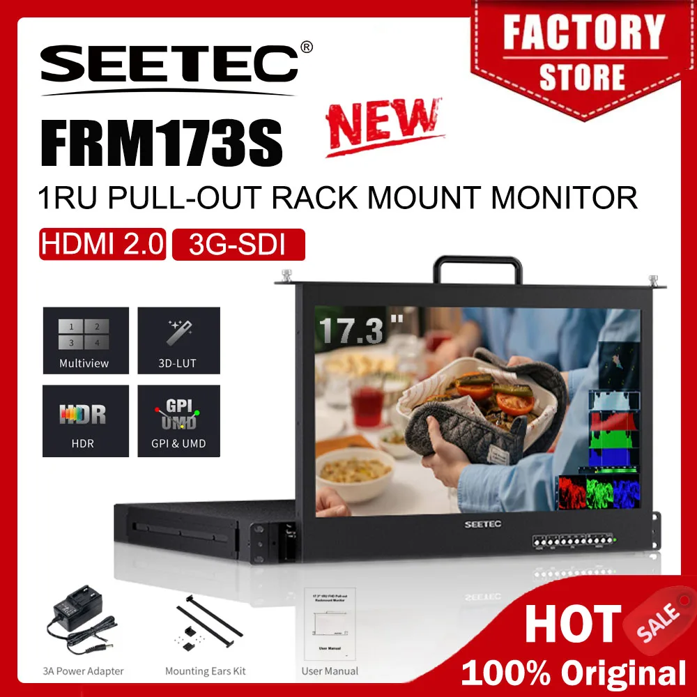 

SEETEC FRM173S 17.3-дюймовый выдвижной монитор для установки в стойку 1U, 3G SDI, 4K HDMI, 1920x1080 IPS, с функцией мультивью и отображением формы сигнала