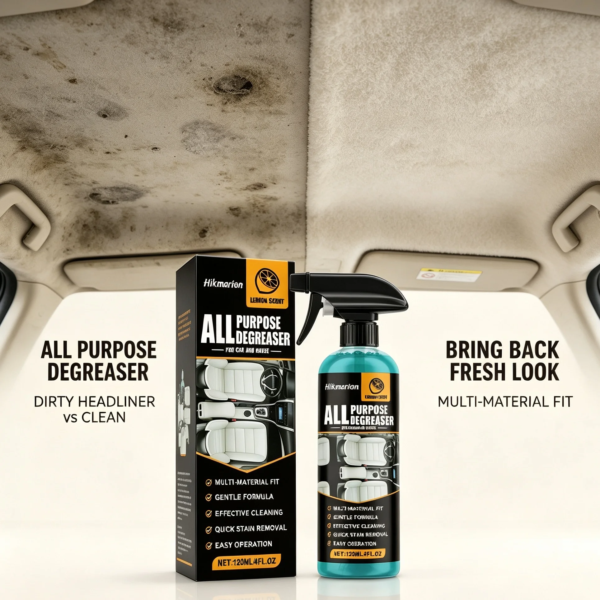 Car Interior Degreaser Spray Powerful Grease Stain Remover  Cleaner for Leather Seats Dashboard Door Panel Auto Detailing