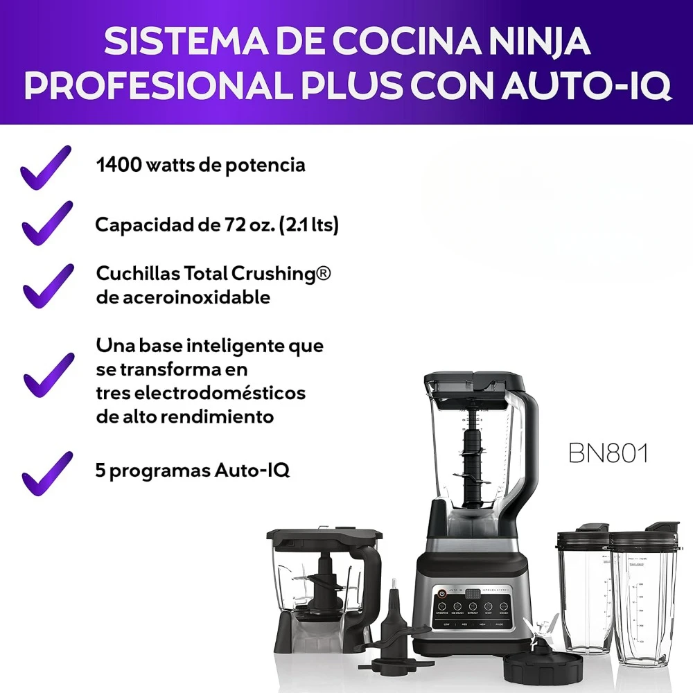 Professional Plus Kitchen System, 1400 WP, 5 Functions for Smoothies, Chopping, Dough & More with Auto IQ, 72-oz.