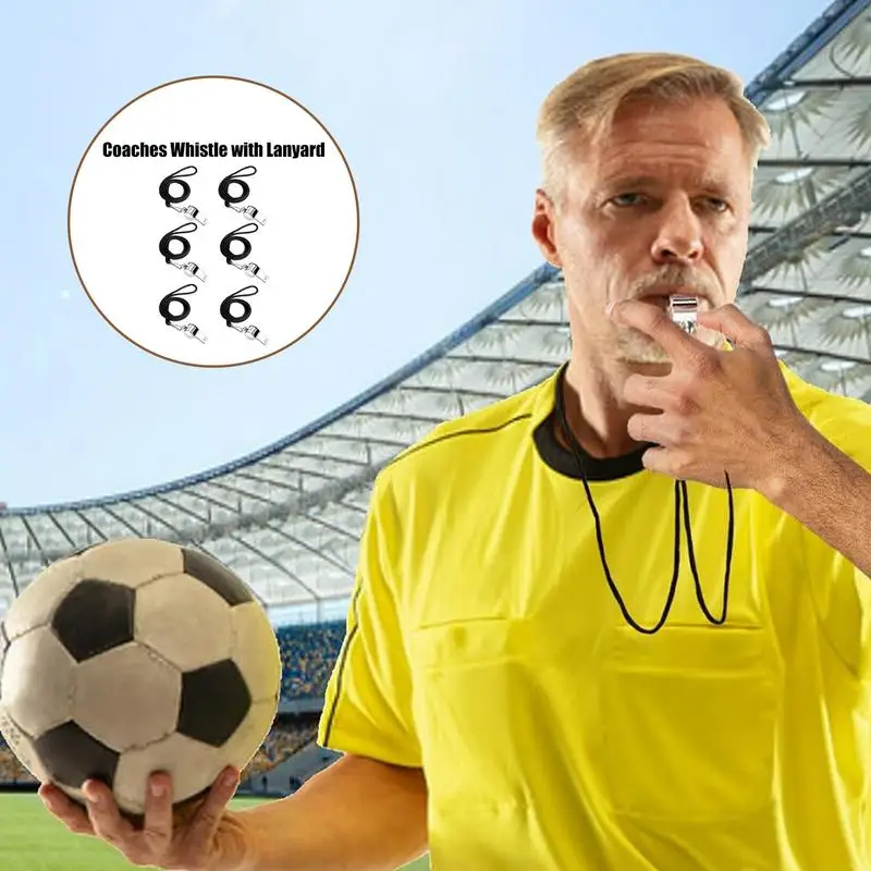 Trainer pfeifen mit Lanyard Metal Fußball pfeife laut und klar Ton aussparung Pfeife für Lehrer 6 Stück Seil pfeife Set für