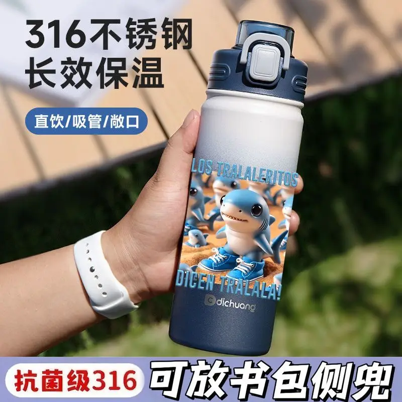 Termo italiano Brainrot, botella de agua Tung Sahur, taza de café portátil con aislamiento frío y caliente, tazas de agua deportivas con pajita