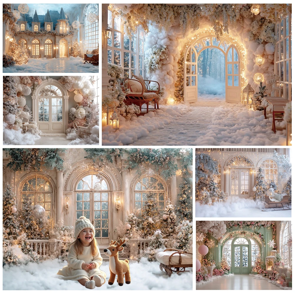 

MOON.QG Background Luxurious Christmas Arched Doorways Lights Garland Backdrop Photography Photo Booth Decor Wedding Photoshoot