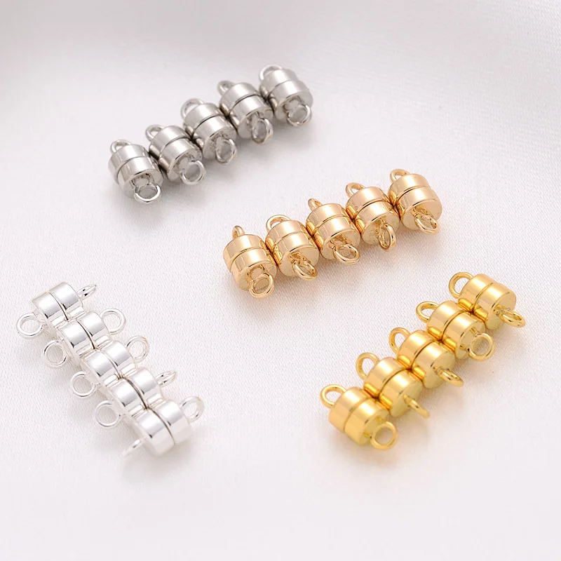 5Sets Round Magnetic Connected Clasps Metal Magnet Clasp Charms End Caps Beads For Diy Jewelry Making Couple Bracelet Necklace