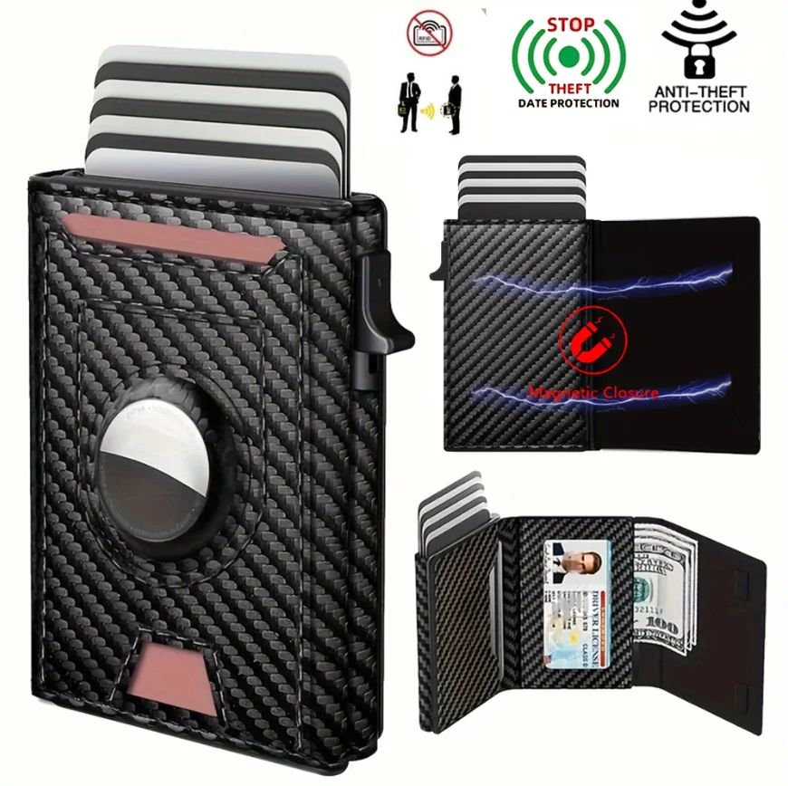 محفظة رجال الأعمال، فتحة بطاقة متعددة، حاوية مغناطيسية، محفظة سفر RFID، حامل بطاقات، حزمة بطاقات لـ Airtag