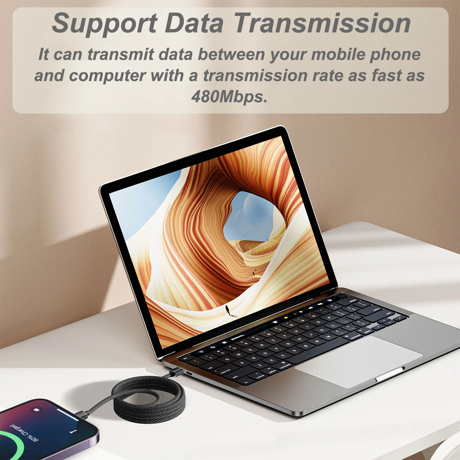 65W Magnetic Suction Anti Winding USB C Fast Charging Cable for iPhone 15 16 Xiaomi Samsung Type C Data Charge Cable