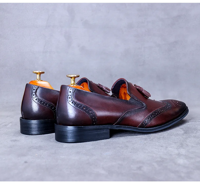 

Comfortable Male Footwear Luxury Brown Tassel Detail Genuine Leather Loafers Slip-On Formal Business Casual Dress Shoes On Sale