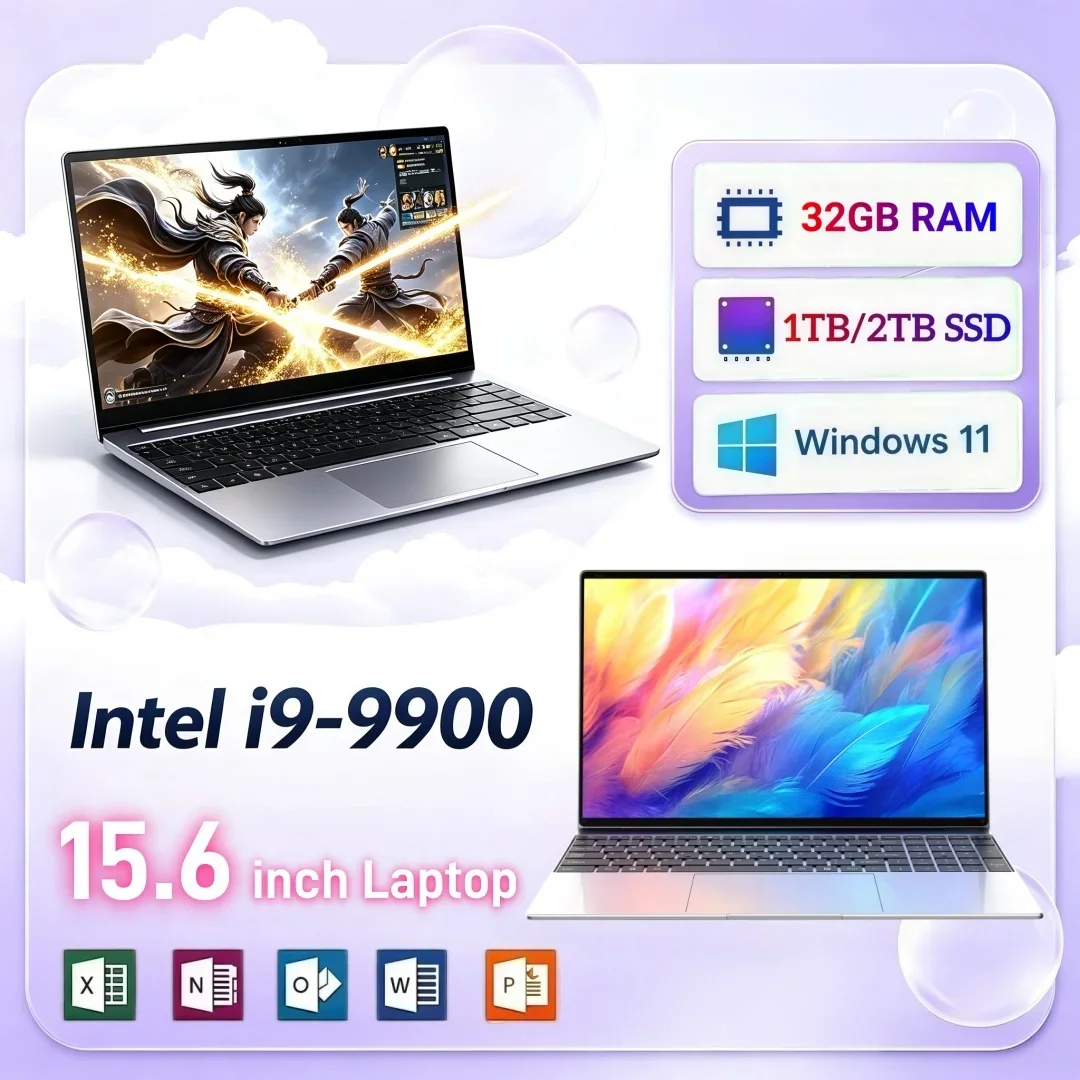 Intel i9-9900 Premium Portable Laptop 2026 Windows11 1/2TB Large SSD 15.6 Inch 16GB/32GB RAM