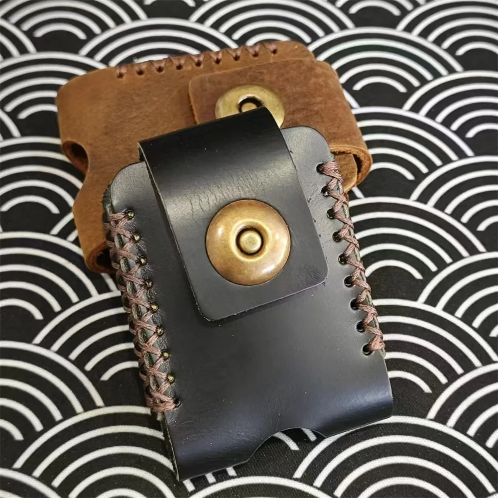 

Retro Magnetic flip cover Genuine Leather Kerosene Oil Lighter Waist Bag For Dupont Lighters protection case Smoking Accessory