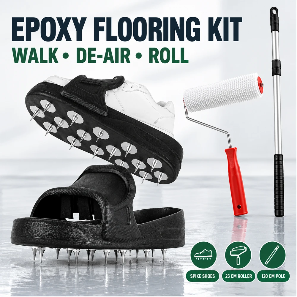 Epoxy Flooring Kit Spike Shoes 23cm Defoaming Roller 120cm Extension Pole For Garage Self Leveling Resin Floor Coating