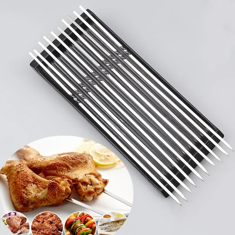 

10Pcs Stainless Steel Barbecue Skewer Reusable BBQ Skewers Kebab Iron Stick For Outdoor Camping Picnic Tools Cooking Tools