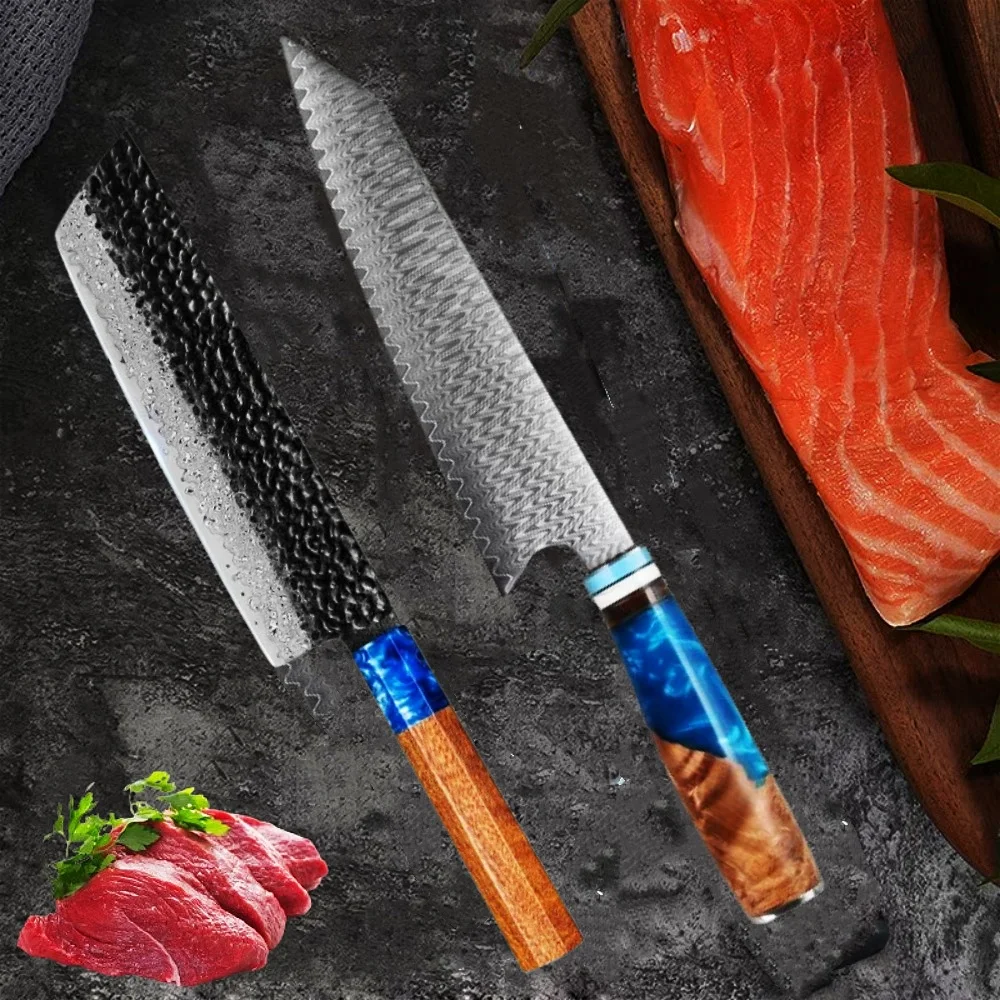 Damascus Steel Knives, Cattle Knives And Kitchen Knives. Two-Piece Set, V10 Japanese Upgraded Steel Core, 67 Layers Of Steel,