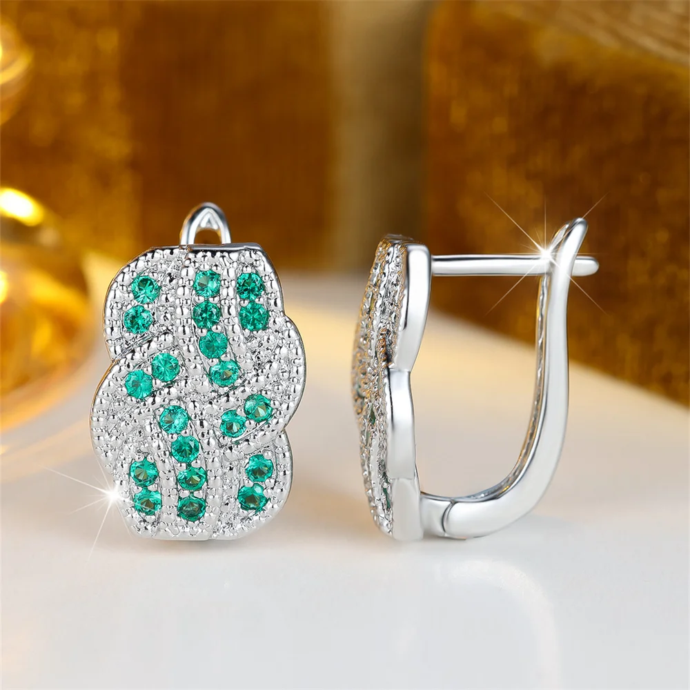Multicolor Zircon Blue Turquoise Tiny Hoop Earrings For Women Vintage Silver Color Small Ear Buckle Wedding Jewelry Bridal Gifts