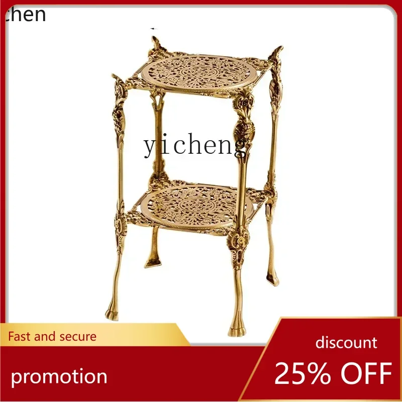 ZML  Nordic Home Furnishing Living Room Brass Floor Shelf Multi-layer Hollow Shape Storage Rack Light Luxury Edge