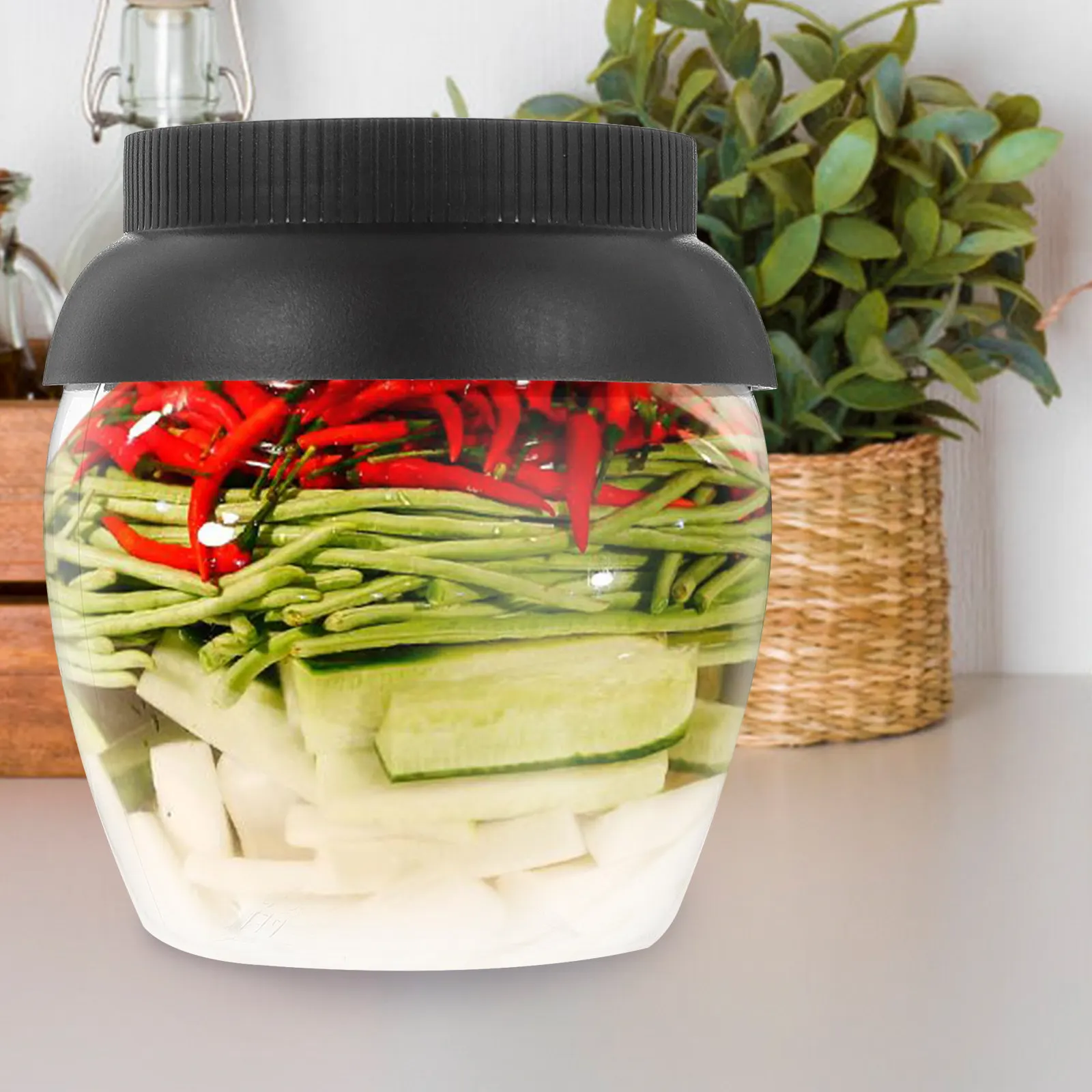 2Pcs Compact Food Grade Plastic Pickle Jar Small Space Saving Fermenting Container for Kimchi Onions Cabbage Beetroot Pickling - view 3