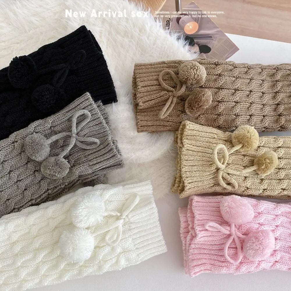 Kawaii Korean Style Children's Leg Warmers Balletcore Harajuku Knitted Leg Cover Woolen Foot Cover Plush Ball Leg Socks Girls