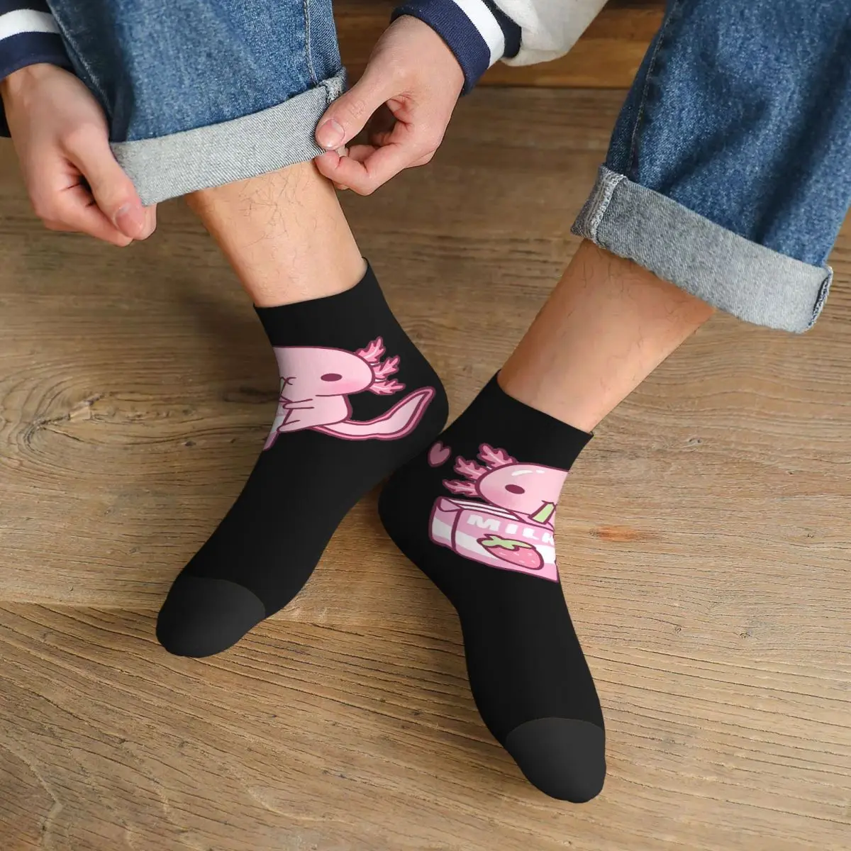 

Милые носки Axolotl Loves Strawberry Milk Doodle, впитывающие пот чулки в стиле Харадзюку, всесезонные носки, аксессуары для подарков унисекс