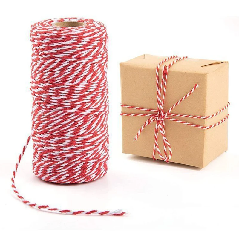 (100meters/ Roll)2mm Two-color Cotton Rope Color Braided Thread Gift Box Packaging Knot Making Christmas Lace Decoration DIY