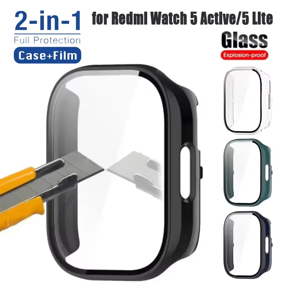 PC-Gehäuse + gehärtetes Glas für Redmi Watch 5, aktive Smartwatch, kratzfeste Folie, Stoßstangenschutzhülle für Redmi Watch 5 Lite
