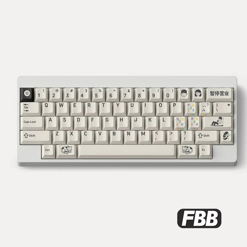 FBB Keycaps Happy Typing Theme Fit for Cherry Mx Switches Mechanical Keyboard DIY Accessory 60%, 75%, 80%, 96%, 100%