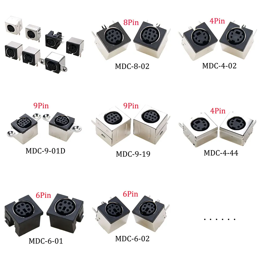 

5pcs Audio Video Terminal Din Female Socket Connector PCB Mount 4/6/8/9Pin Silver Tone PS2 Circular DIN Micro Jack