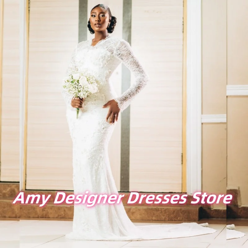 

Vintage Mermaid Wedding Dresses With Luxury Lace Applique African Long Sleeves Bride Gowns Vestidos De Novia Females Customized