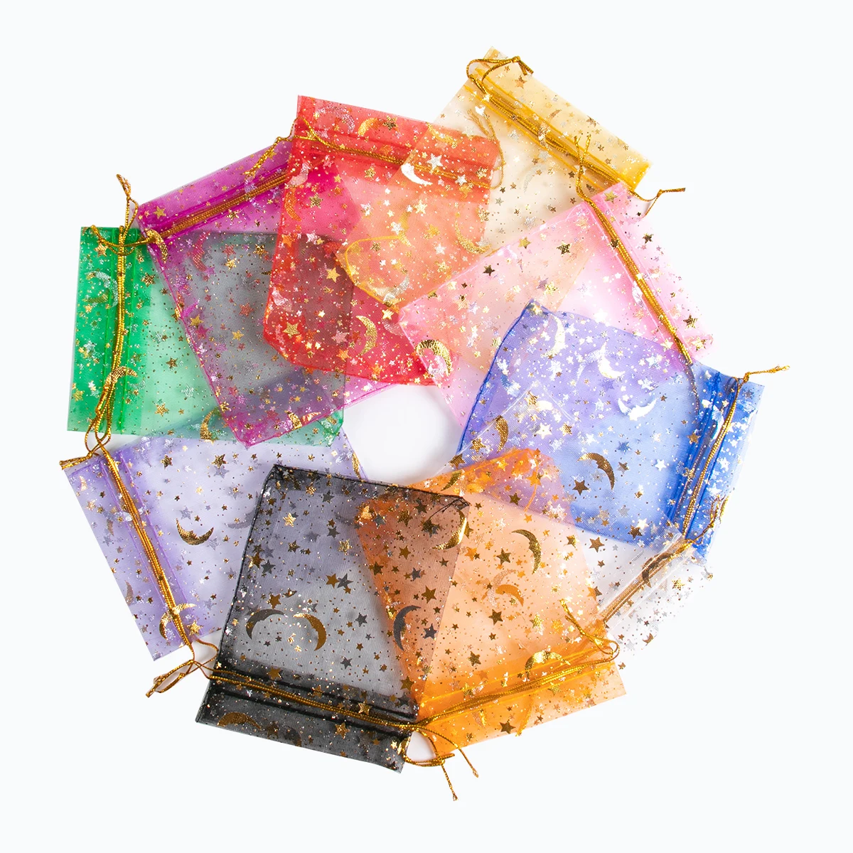 50pcs Star Moon design Drawstring Organza Sack Bags Eid Mubarak Wedding Party decoration Candy Gift Packing Bag Jewelry Pouch