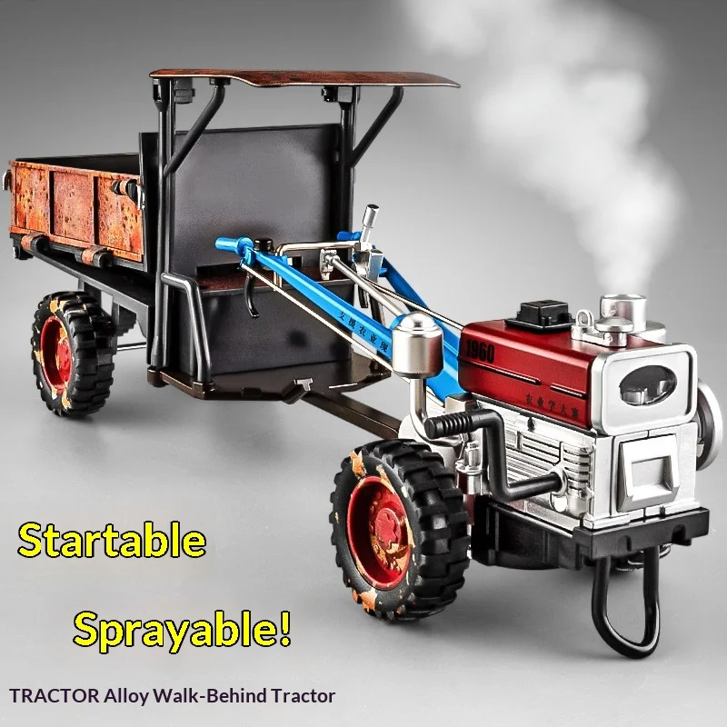 

Walking Tractor Alloy Model Simulation Smoke Spray Vintage Nostalgic Farm Vehicle Desktop Decor Kids Toy 1960 Style Ornament