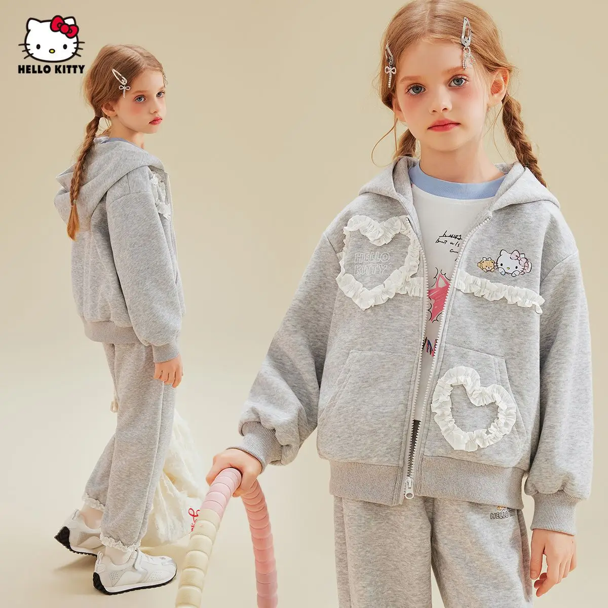 

Sanrio Girls' Casual Pants Hello Kitty Autumn New Fashion Girl Gift Cute Cartoon Loose Sports and Leisure Set