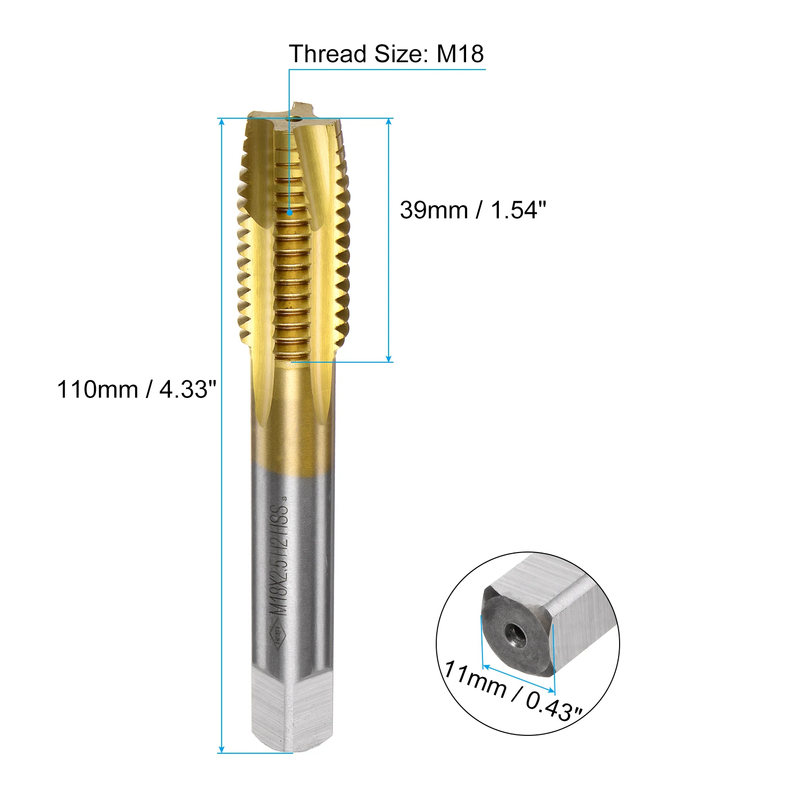 1pcs Spiral Point Threading Tap M18 M20 Thread 1.5 2.5 Pitch H2 Titanium Coated HSS Thread Tap for CNC Tapping Milling Machine