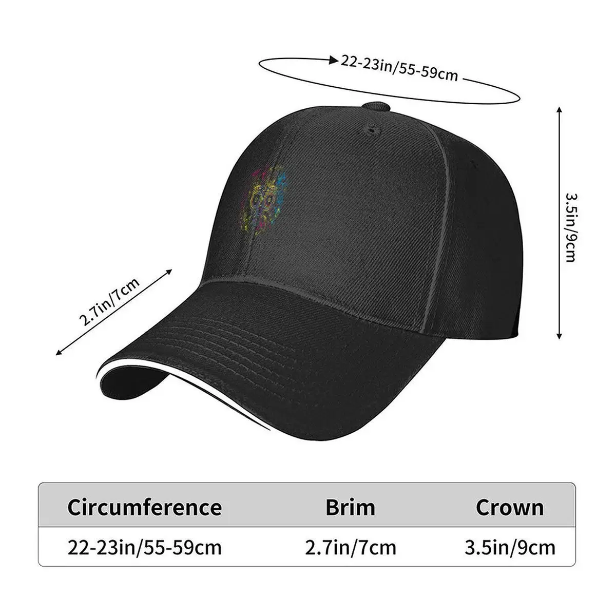 Colorful Abstract Owl Mask Grunge Splash Art Design Sandwich Baseball Cap Outdoor
