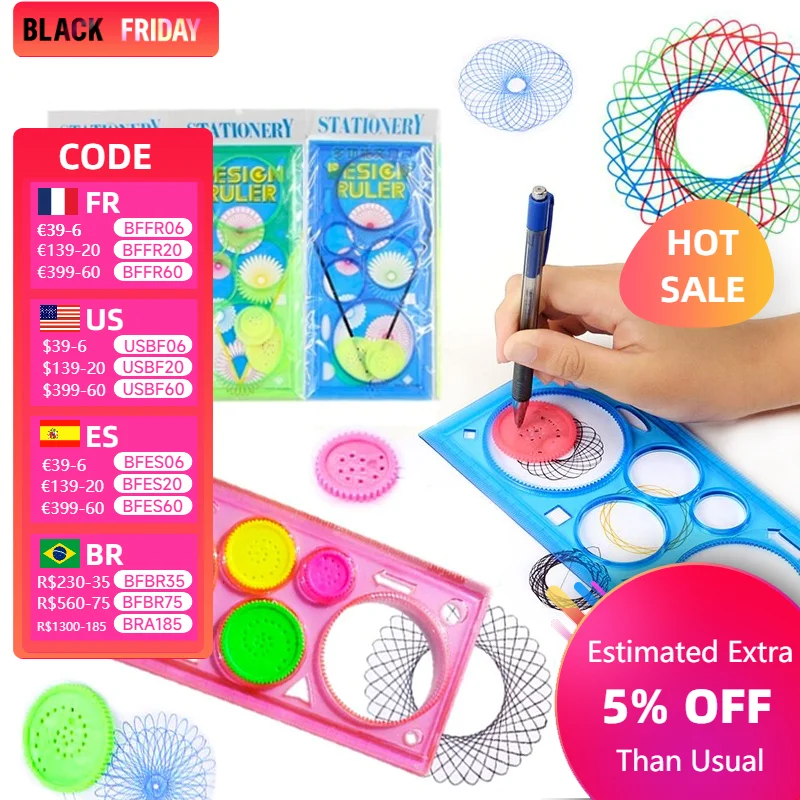 1Pcs/2Pcs Geometry Spirograph Drawing Stencils Children's Multifunctional Ruler Set School Geometric Drawing Template Ruler