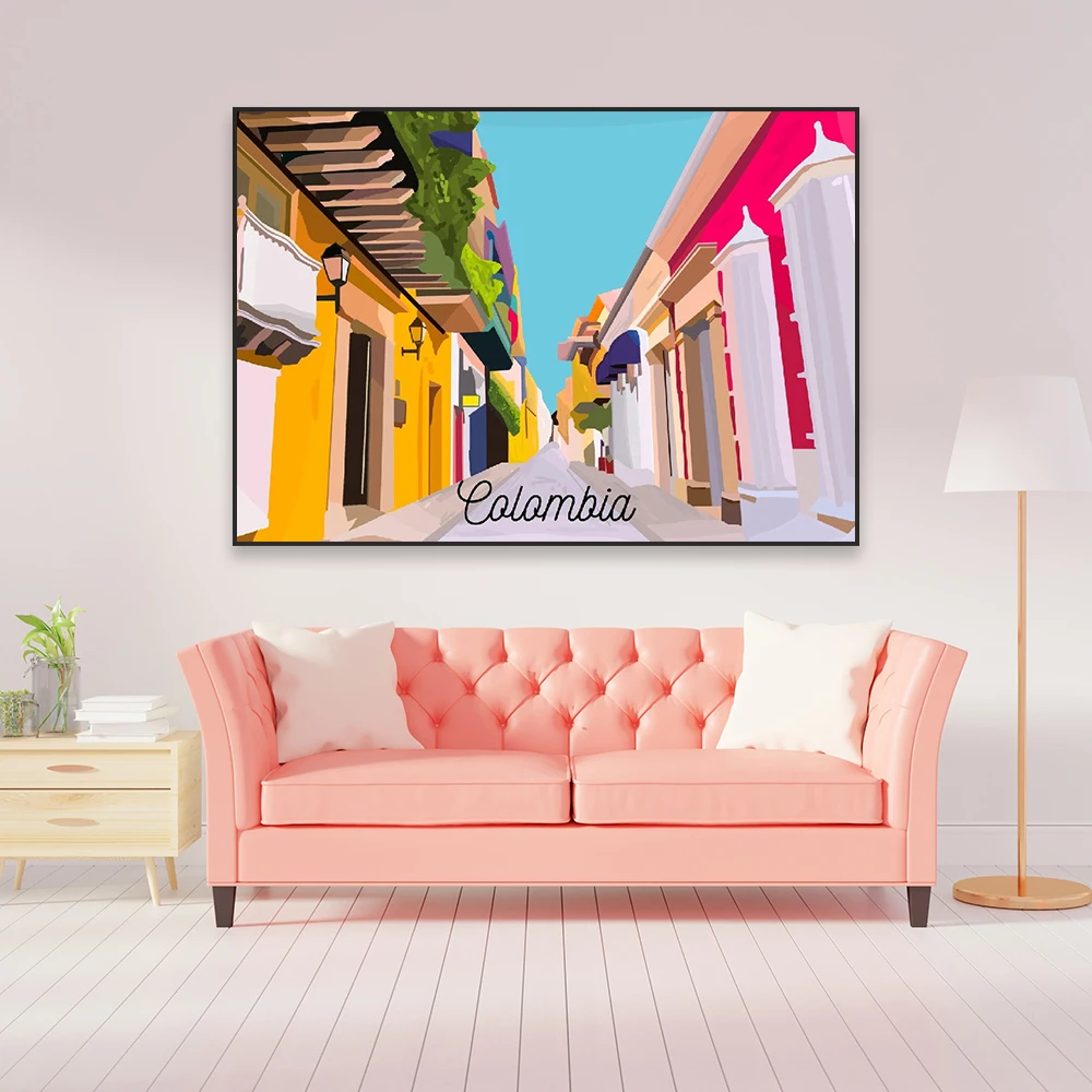 Colombia Travel Poster South America Wall Art Colombia Prints Colorful Travel City Landscape Canvas Painting Home Decoration