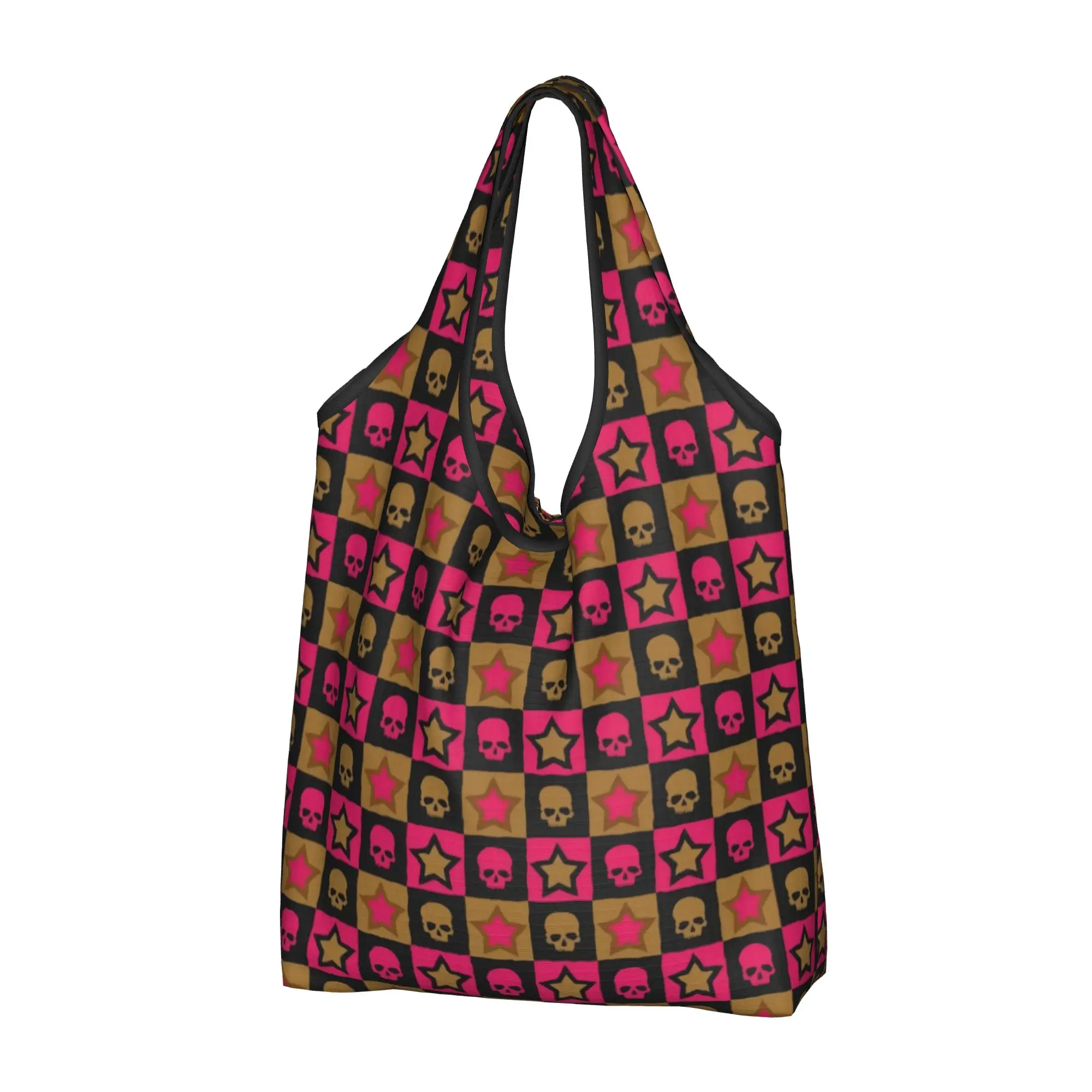 Skull Horror Skeleton  Grocery Shopping Bag Cute Shopper Shoulder Tote Bag Large Capacity Portable Checkered  Handbag