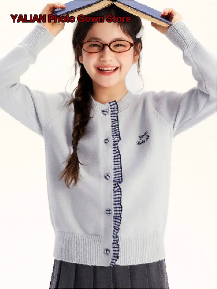 Girls Knit Cardigan Kids Autumn Older Kids College Style