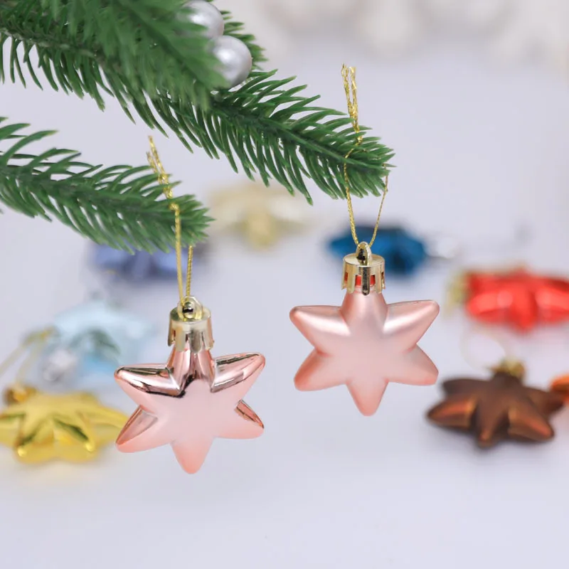 12pcs Christmas Tree Star Ornaments Holiday Party Decorate 5cm Special-Shaped Ball Pendant Shiny Colorful Pentagram Hangle