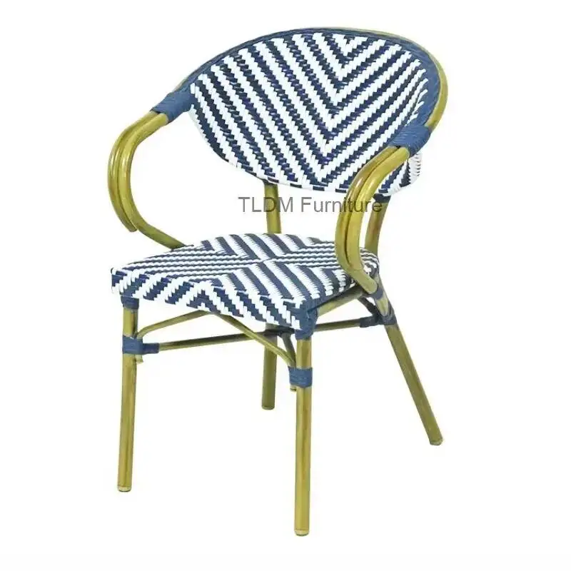 Cadeira Individual Nórdica para Jardim e Pátio com Encosto e Braços, Cadeira de Jantar Simples em Rattan para Lazer, Móveis para Casa e Exterior