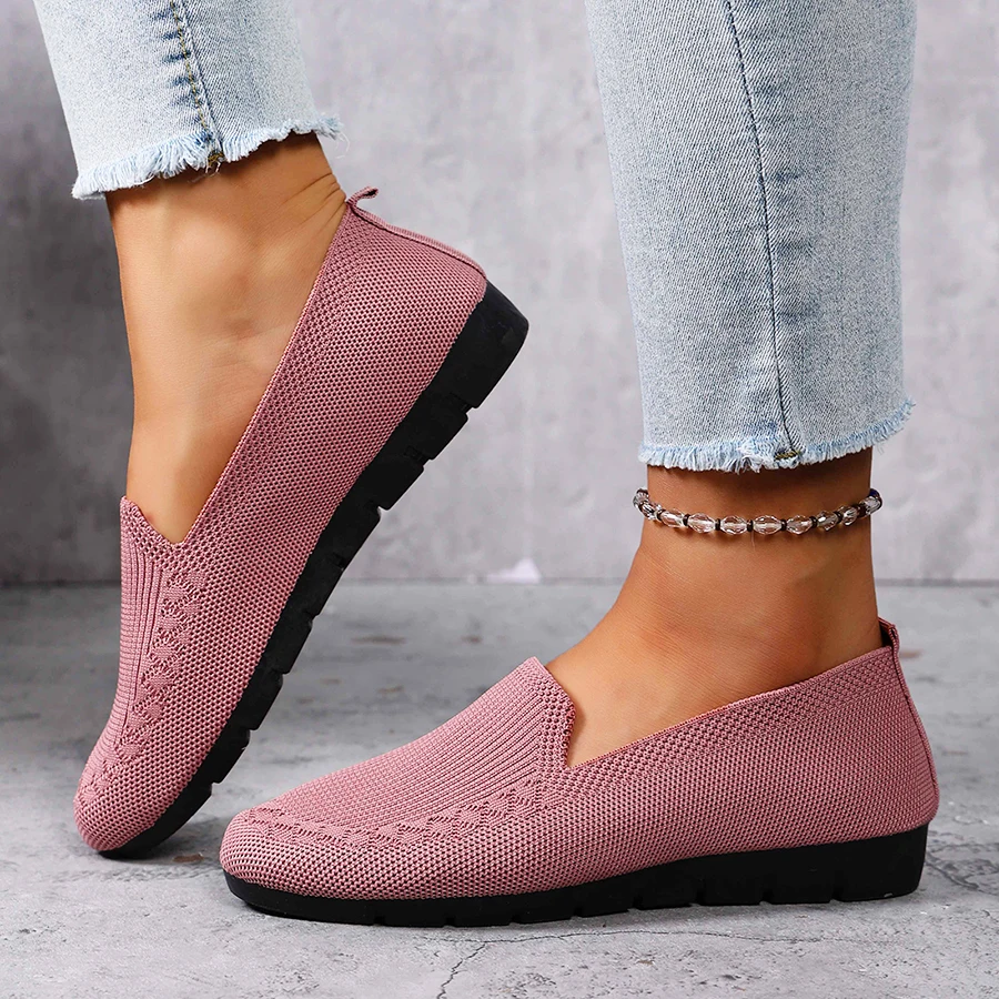 Women's Solid Color Knit Loafers Lightweight Anti Slip Flat Shoes for Casual Wear image 2