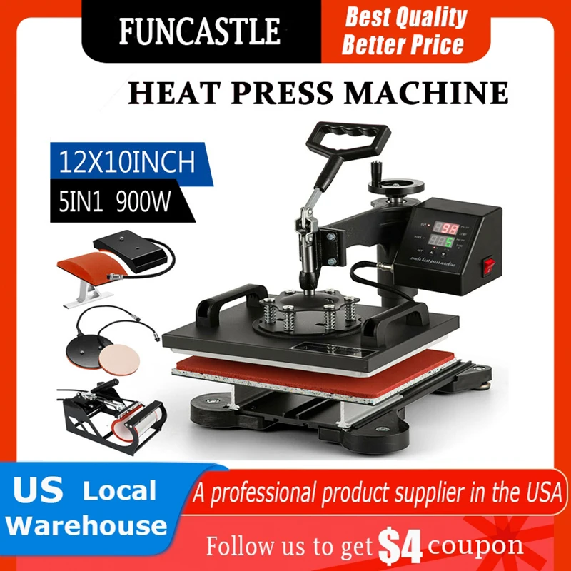 Heat Press Machine T-Shirt Sublimation Heatpress Tools 5in1 T Shirt Hot Press Embossing Folder Printing for Mug Clothe Cap Plate