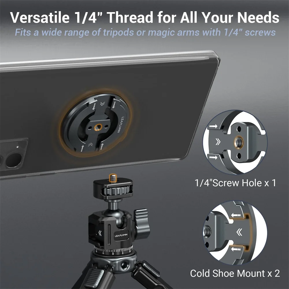 LEAPLIGHT Adaptador de montaje de trípode de teléfono magnético de metal con zapata fría dual 1/4 para MagSafe Iphone Android micrófono trípode soporte fijo