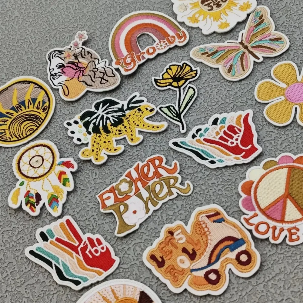 Cartoon Embroidery Patch Sun Flowers Butterfly Iron on Patches Fusible Stickers for Clothes Ironing Badges Bags Hats Accessories