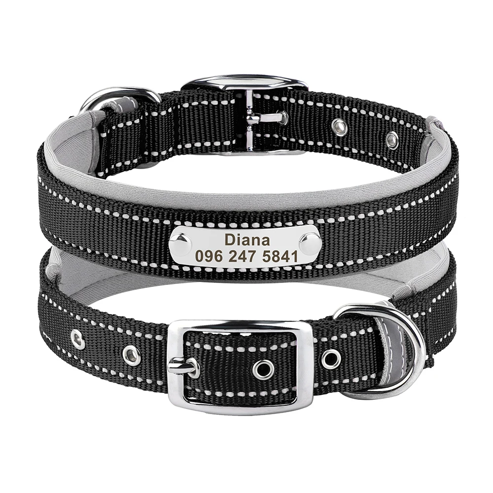 Personalized Dog Collar Reflective Dogs ID Collars Free Engrave Name Collars Adjustable for Small Medium Large Dogs Pet Pitbulls