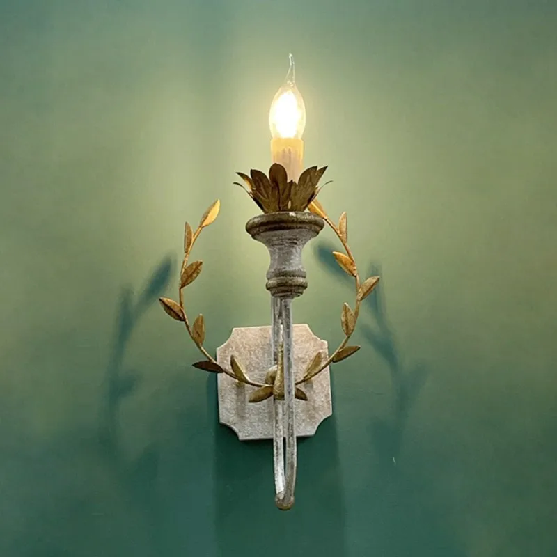 Golden wheat ears single head wall lamp designer old wood art living room corridor aisle wall lamp