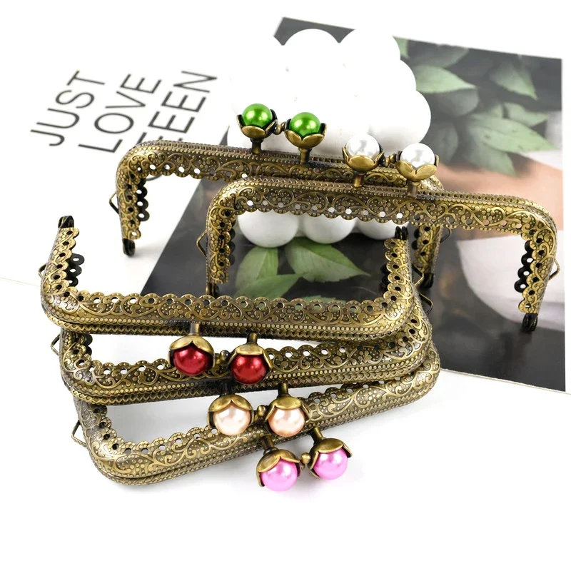 1/2/3/5Pcs 10.5cm Antique Bronze Purse Frame Handle Metal Kiss Lock Clasp with Pearl Coin Wallet Clutch Bag DIY Accessories