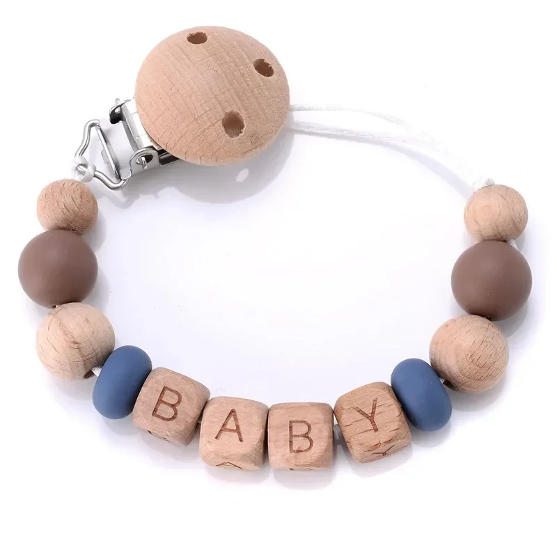 Personalized Name DIY Baby Pacifier Clips Holder Baby Silicone Bead Tiny Rod Dummy Nipple Holder Clip Teething Toys Teether Gift