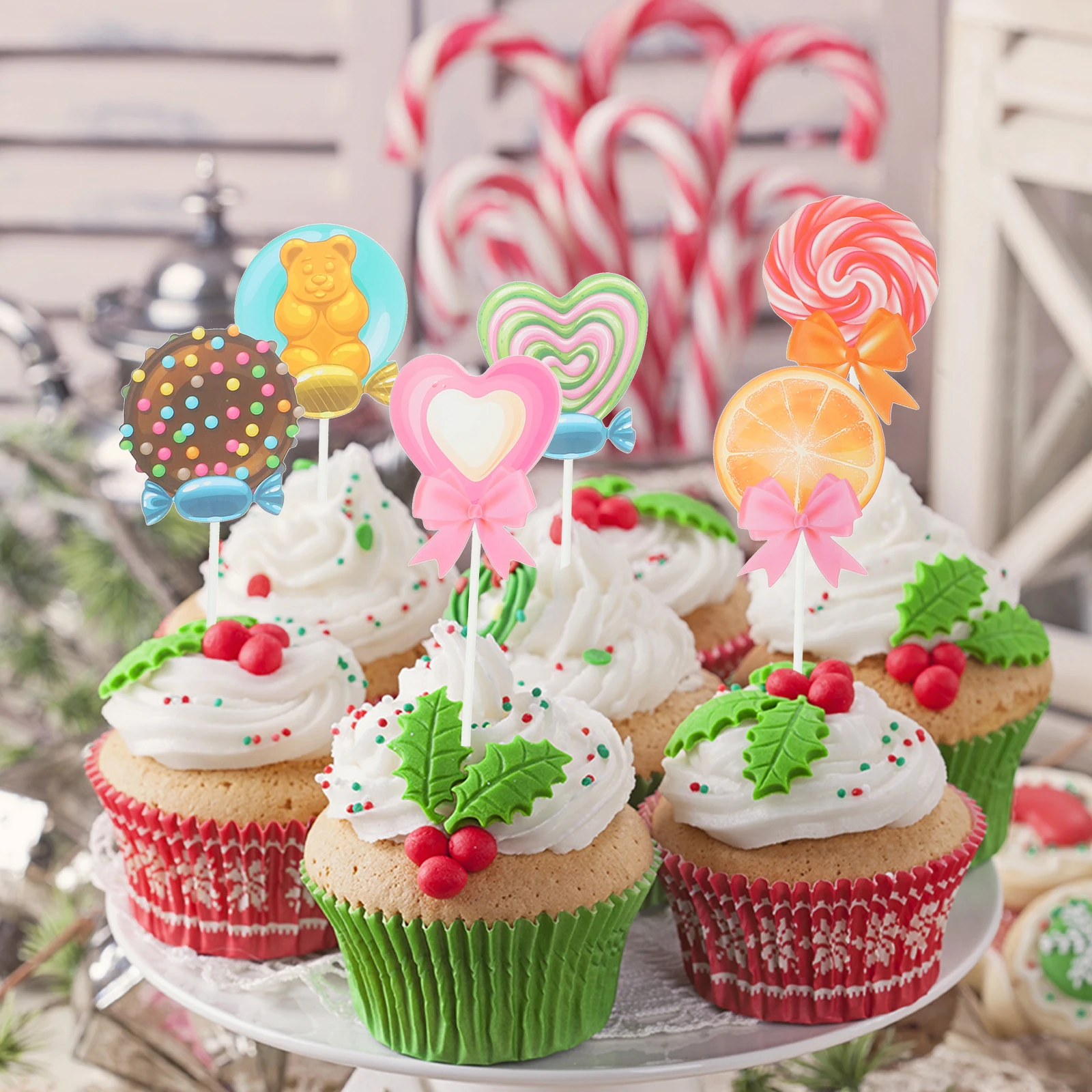 

24pcs Colorful Flag Insert Lollipop Birthday Topper Baby Shower Cupcake Picks Decorative Fruit Toppers Cake Ornament Food Safe