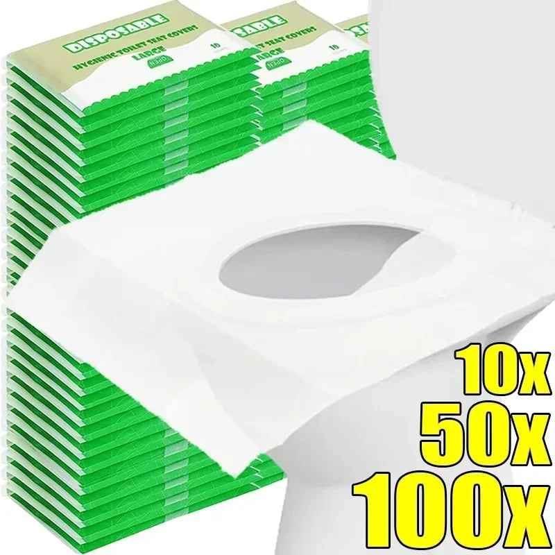 

50/10PCS Disposable Toilet Seat Cover Portable Travel Camping Hotel Bathroom Toilet Mat Covers Pads Wood Pulp Paper Degradable