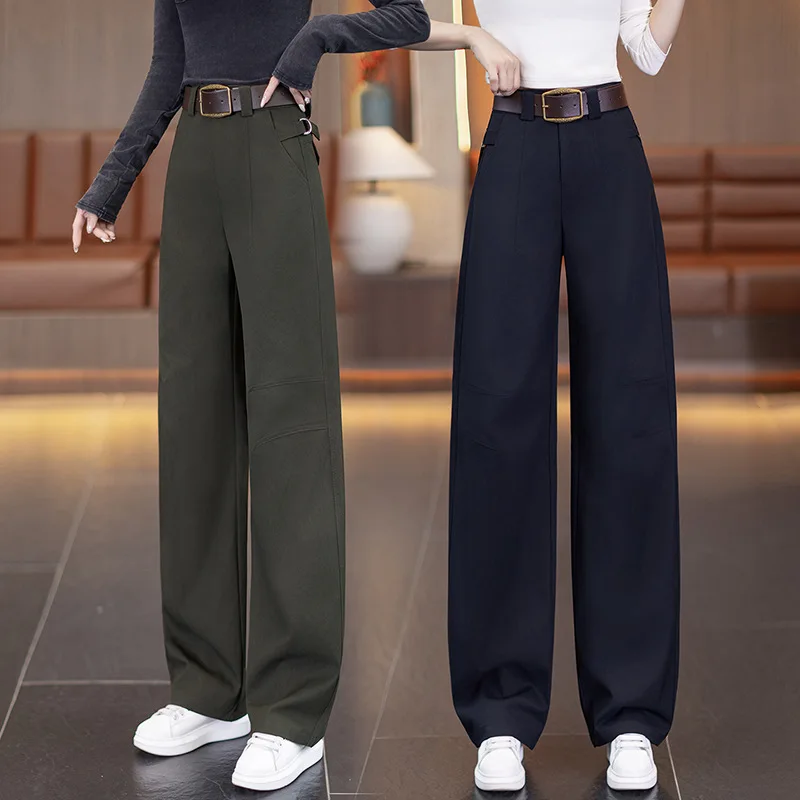 

Армейские зеленые брюки-карго с высокой талией для женщин, весенне-осенние новые модные универсальные свободные утягивающие повседневные брюки широкого цвета