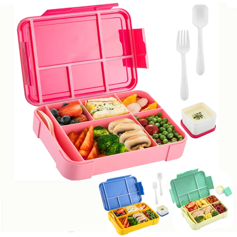 Lunchbox tragbare Bento Box Erwachsenen Lunch Container mikrowellen geeignet auslaufs icher 6 Fach für Erwachsene Kinder Kleinkind mit Geschirr