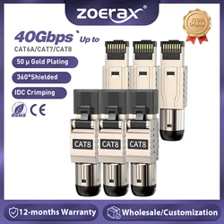 ZoeRax RJ45 Cat8 Cat7 Cat6A connettori RJ45 Metal Tool Free Easy Termination Plug 2000MHz 40G cavo LAN 22AWG - 24AWG