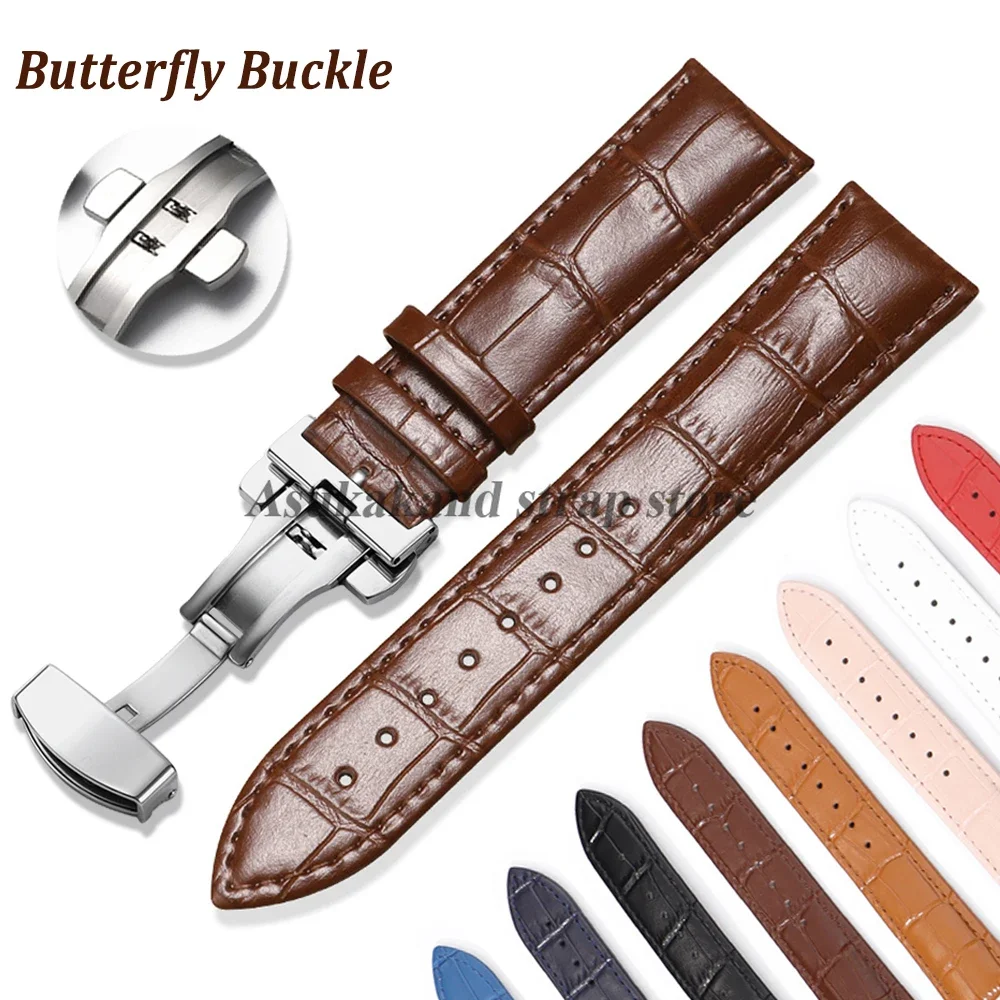 Bracelet de montre en cuir à dégagement rapide 16mm 18mm 20mm 22mm 24mm pour Omega pour bracelet de montre Seiko hommes d'affaires bracelets à boucle papillon
